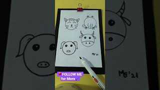4 Easy ANIMALS Drawing from CIRCLES 🐱 How to Draw #CAT 🐸 #Frog 🐷 #Pig 🐮 #Cow? Draw Cute Things #129