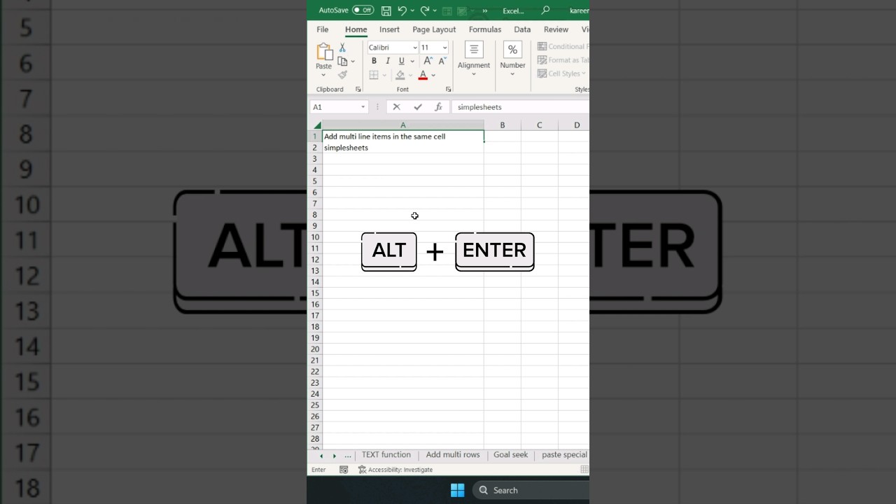 Add new line in the same cell in Excel - we've all been there #shorts