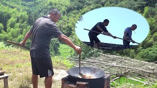 家裡房子漏雨，劉老九叫幺叔和表叔幫忙檢修，再做道紅燒肉犒勞下【竹海劉老九】