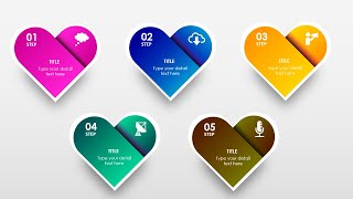 PowerPoint tutorial No. 345: Create 5 Options Heart shape infographics in PowerPoint | Free Slide