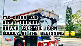 🙄TORONTO BUS DRIVER LOUDLY USES THE HORN!! TTC 50 BURNHAMTHORPE 8041 ORION RIDE 8/25/2022