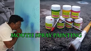 How to Spray Paint with mouth sprayer #SprayPainting#WallPainting#MarriageArt