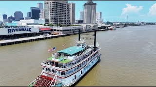 The City of New Orleans Riverboat cruising down the Mississippi River.