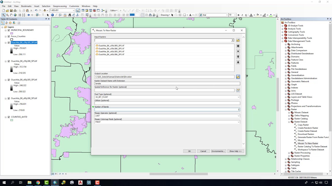 Using Mosaic To New Raster To Merge DEM Files In ArcMap - YouTube