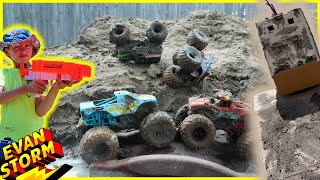 Monster Jam Trucks Racing In DIY Mud Pit Featuring The Mud Monster
