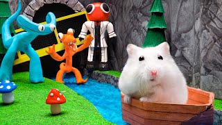 Hamster Trapped In Rainbow Friends Maze With New Monsters | Hamster Maze