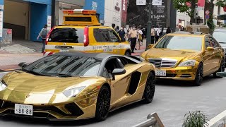 ゴールドランボルギーニとゴールドベンツの2台で走ったらインパクトありすぎた✨✨✨【GOLD LAMBORGHINI × GOLD BENZ】