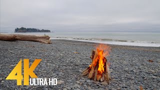 4 HOURS Campfire on Rialto Beach, Olympic National Park - 4K 10 bit Color Video