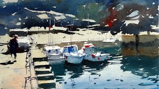 HOW TO PAINT BOATS IN WATERCOLOR - Harbor Scene - easy for beginners