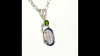 Chrome Diopside \u0026 Rainbow Iolite Silver Pendant