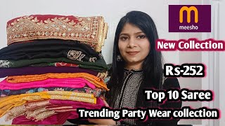 Top 10 ❤️Meesho saree haul | Party Wear Silk Saree  / Ready to wear saree / Sequence saree haul