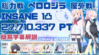 【ブルアカ】総力戦 ペロロジラ INSANE 1凸 27,710,337Pt 屋外戦【簡易字幕解説】