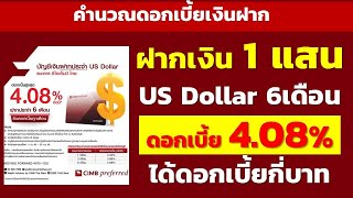 ฝาก 100,000บาท ดอกเบี้ย 4.08% US Dollar ฝาก 6เดือน ได้ดอกเบี้ยกี่บาท | คำนวณดอกเบี้ยเงินฝาก