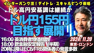 【為替】11/20 ウクライナ情勢緊迫化のリスクオフは終わったか？154.65‐55で押し目買いから。155.10‐20で利食いイメージ。指値は置かず。