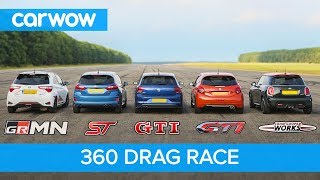 Polo GTI vs Fiesta ST vs Yaris GRMN vs MINI JCW vs 208 GTI - 360 DRAG RACE and ROLLING RACE