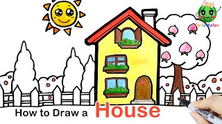 兒童簡筆畫漂亮的房子 How To Draw a House Easy - step by step!Cute Drawings For Kids【西瓜寶寶學畫畫學英語】兒童繪畫簡筆畫教程