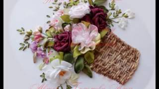 Вышивка лентами корзины How to embroider ribbons basket 如何绣带篮子里。