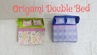 How To Make Origami Double Bed / Paper Craft / Mini Furniture /  Easy Origami Bed /DIY Mini  Bed