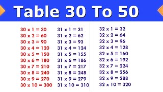 Table 30 to 50 || 30 se 50 tak pahada || 30 to 50 Table in English || table 30 to 50 learn