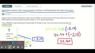 ALEKS - Application problem with a linear function: Finding a coordinate given the slope and a point