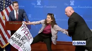 Protester interrupts U.S. senator's speech: China is not our enemy