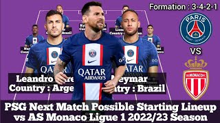 PSG Next Match Possible Starting Lineup ► vs AS Monaco Ligue 1 2022/23 Season ● HD
