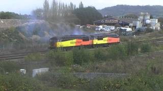 COLAS CLAGMONSTER 56094 AND 56105 ON 0Z56 AT GLOUCESTER TRAMWAY 201014