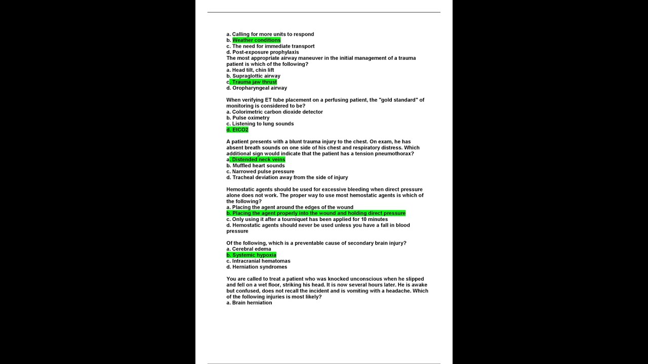 PHTLS 9th Edition Self Test Questions And Answers GRADED A Verified ...