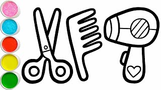 How to draw a hair dryer scissors comb for kids /learn to draw /drawing easy