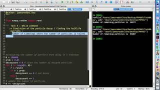 PHY667 - Basic PYTHON - Task 04 - Using 'for', 'if' and 'while' : Particle Decay Simulation