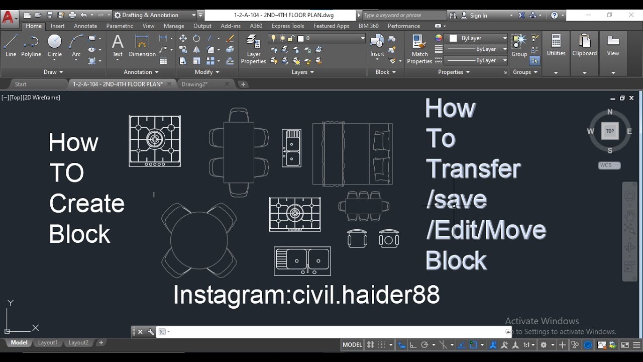 AutoCAD Tutorial: How To Create, Transfer, Save, Edit , Move Block.# ...