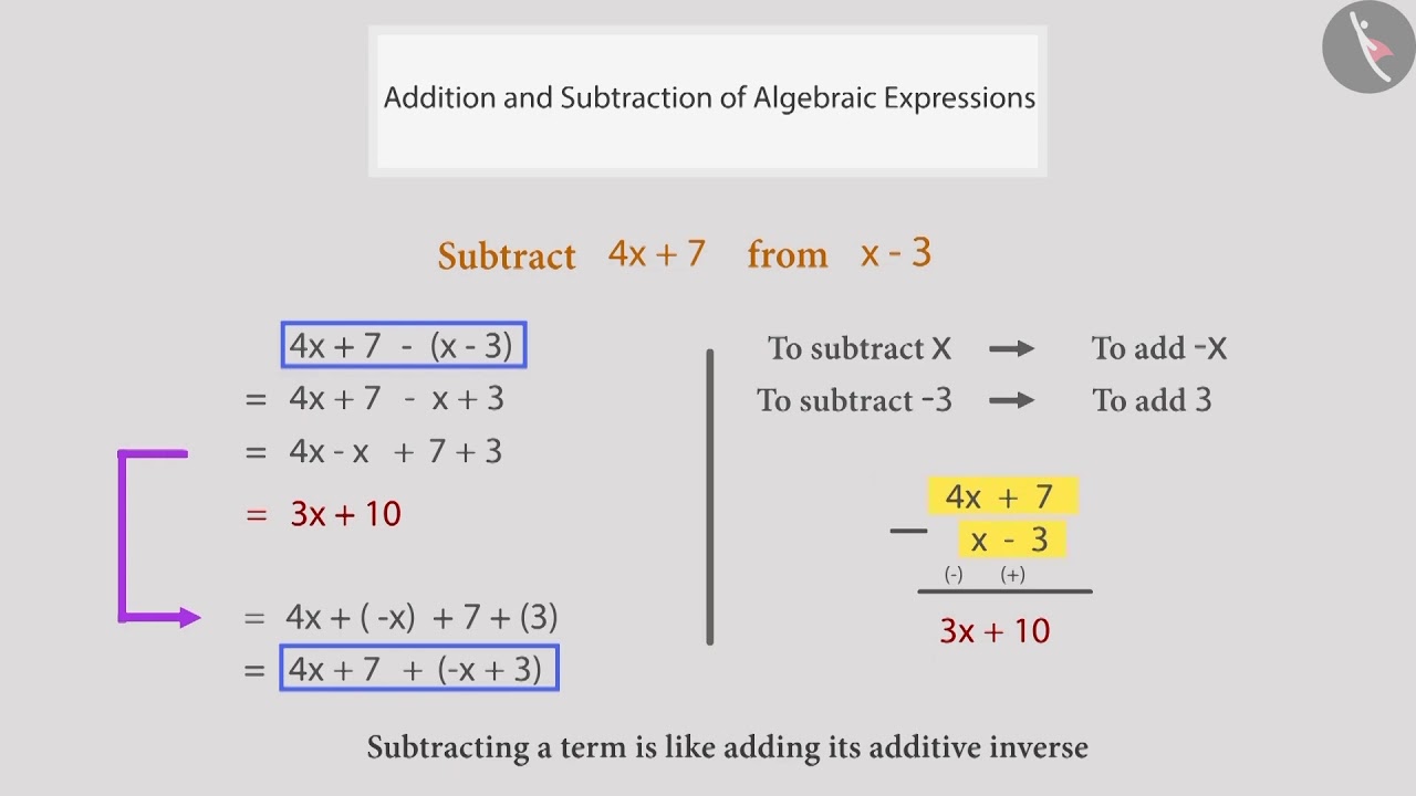 Addition And Subtraction Of Algebraic Expressions Part2 3 English