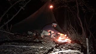 camping in wilderness: solo camping winter and cold weather