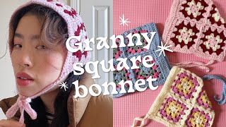 Crochet how-to: Simple GRANNY SQUARE BONNET 👵🏻 Beginner friendly tutorial