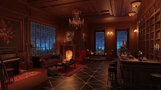 Private Club on a Rainy Night - Rain & Warm Fireplace