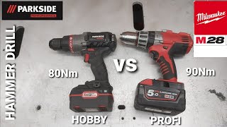 Parkside PERFORMANCE 20V vs Milwaukee 28V Drills Brushless HOBBY vs Pole Motor PROFI