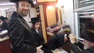 Liska Rebbe bentching sons  of Reb Elchnun Friedman in honor of their Bar Mitzvah on Chal Hamoed