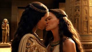 Romantic Scene Between Two Pharaonic Women in a Sensual Kiss #kisses #lesbian #lesbians#redhead