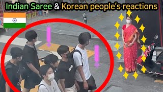 (Sub ENG) Korean girl was standing on the street wearing a saree_Korean reaction