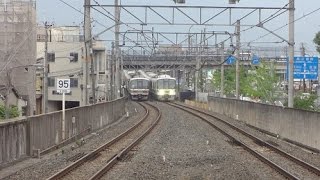 大迫力　221系8両が下り上り続けて力強く花園駅を通過