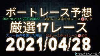 ♠2021/04/28開催　ボートレース　三連単9点予想　厳選17レース　買い目。