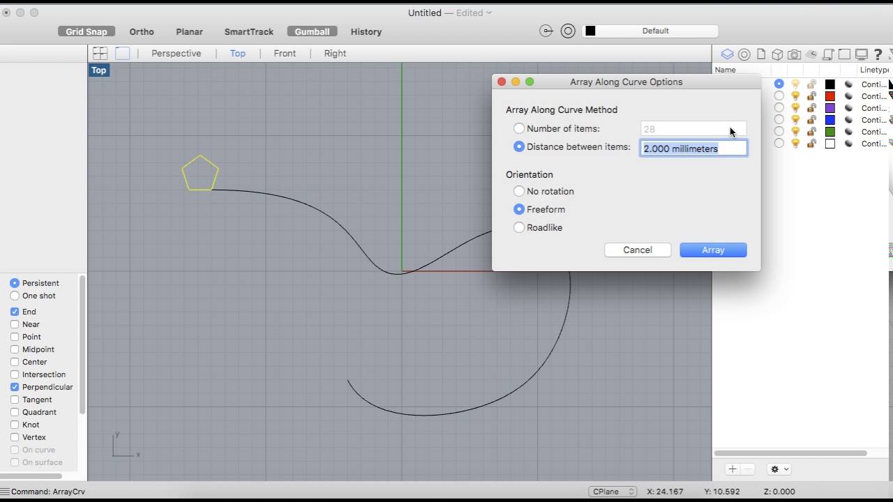 Array Along Curve On Rhino Youtube