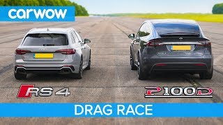 Audi RS4 vs Tesla Model X P100D - DRAG RACE, ROLLING RACE & BRAKE TEST