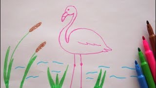 wie zeichnet man ein Flamingo - Vogel malen - How to draw a Flamingo - как нарисовать фламинго