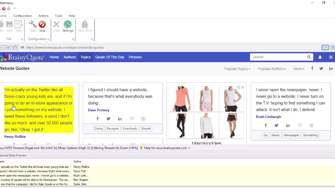 Scraping Quotes From Brainyquote Using Webharvy Youtube