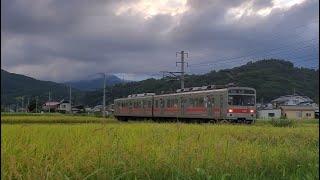 中丸田農道4号踏切～中丸田農道2号踏切17:45通過『別所線1000系(1001編成+1101編成) 赤帯 上田行き』