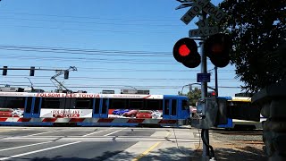 Routier Road Railroad Crossing, SACRT 235 New Ad Scheme On Light Rail Train, Rancho Cordova CA