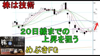 株は技術　下がって横ばいから20日線までの上昇を狙ってみた　ショートトレード　めぶきFG　〔第1229回〕