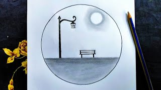 How to draw a moon with moonlight scenery || pencil sketch || easy drawing
