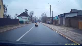 Бабка с тележкой выбегает на дорогу. Ирпень